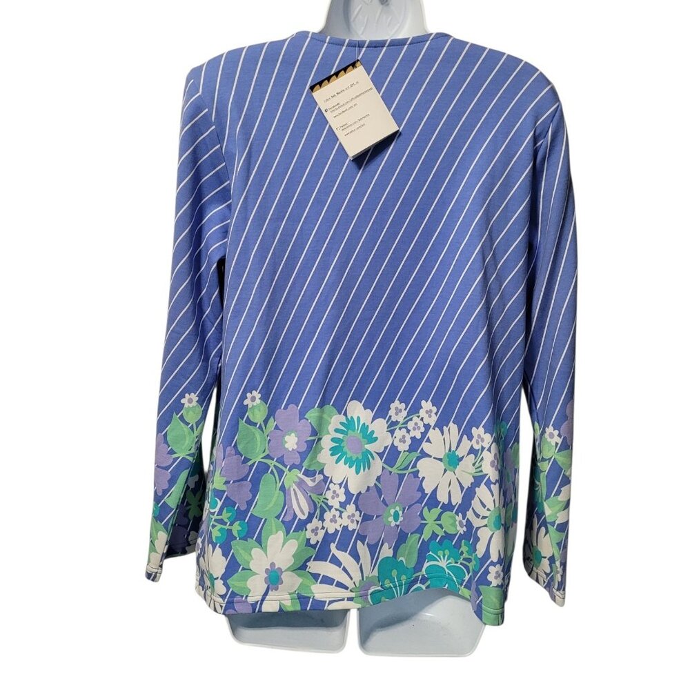 Bob Mackie Wearable Art Jacket Full Zip Size M Womens Blue Stripe Floral Vtg NWT - Picture 13 of 15